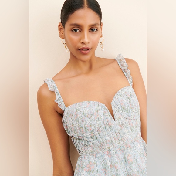 ASTR Pastel Blue Floral Maxi Dress with Ruffle Straps - Picture 3 of 11